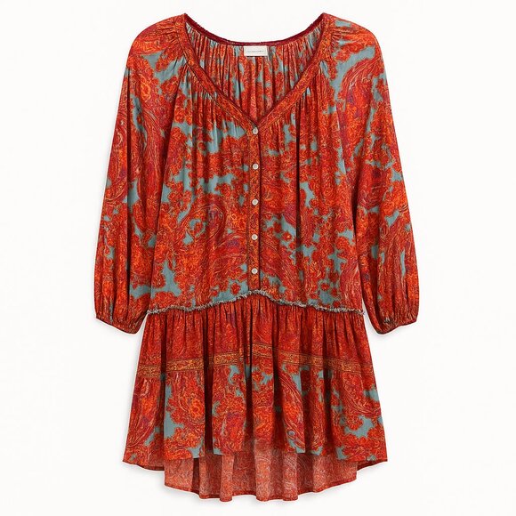 Sundance Dresses & Skirts - Sundance Boho Floral Tunic Dress – Red Blue Paisley – Womens Size L